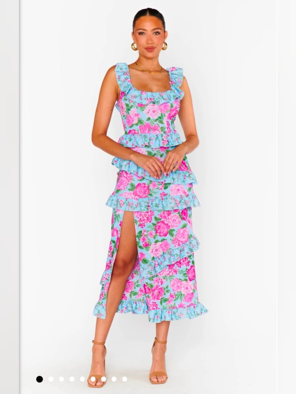 Show Me Your Mumu Greta  XL Blue Pink Floral Ruffle Maxi Cottagecore Made USA